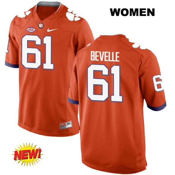 Women's Clemson Tigers #61 Kaleb Bevelle Stitched Orange New Style Authentic Nike NCAA College Football Jersey FLI3146PU